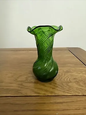 Buy Antique Art Nouveau Green Glass Spiral Vase Excellent Condition • 29.99£