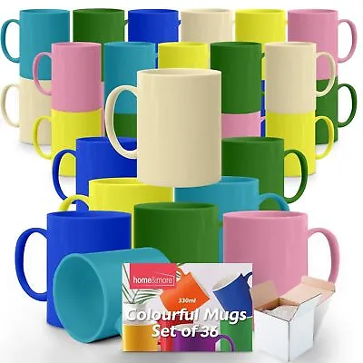 Buy 12-36 Multi Coloured Mugs 330ml | Colourful Ceramic Stoneware Coffee Tea Cup Set • 49.99£