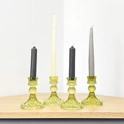 Buy Glass Candle Stick Holders Set Of 4 Bright Green Dinner Tapered Table Home Decor • 18£