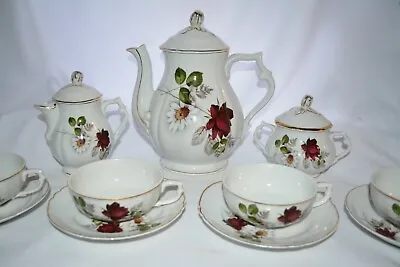 Buy Artibus Antique China Tea Service Set For 8 Teapot Red Rose Daisy Portugal  • 184.93£