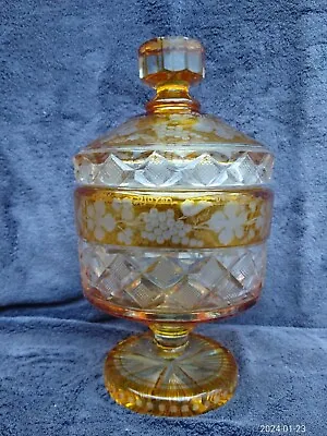 Buy Antique Czech Bohemian Moser ? Cut To Clear Vine Amber Glass Lidded Vase Pot • 83£