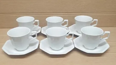 Buy Vintage Johnson Brothers Heritage White Tea Cups & Saucer Octagonal X 6 In Vgc • 15£