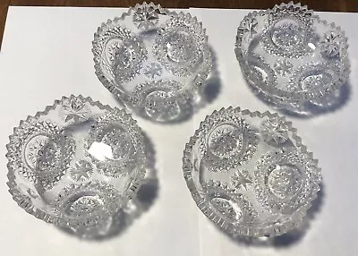 Buy Antique Set Of 4 Cut Crystal Glass Snowflake Stars Dessert Fruit Bowls W/ Glow • 23.72£