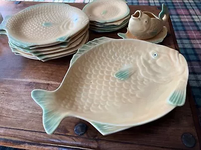 Buy Rare Shorter And Sons Yellow And Green Vintage Pottery Fish Set • 90£