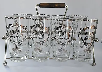 Buy Vintage Set 8 Culver 25th Anniversary Highball Barware Glasses W/Caddy Signed • 33.75£