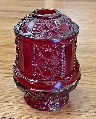Buy Vintage Indiana Glass Fairy Lamp Ruby Red Flash Stars And Bars Candle Holder • 25.58£