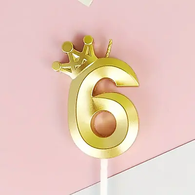 Buy Gold Number Birthday Candle 3D Crown Designed Cake Topper Decor Birthday Party • 5.99£