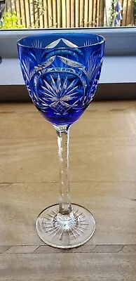 Buy Superb Tall Crystal Cut To Clear Wine Glass Cobalt Blue 8   • 35£