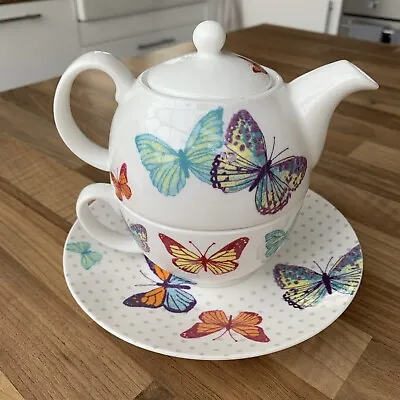 Buy Butterfly Tea For One Teapot Cup & Saucer Laura Ashley 2012 Fine Bone China New • 12.99£