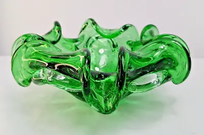 Buy MCM Emerald Green Fluted Art Glass Bowl Bullicante Bubbles • 52.16£