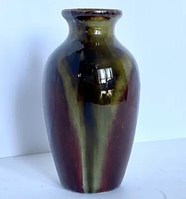 Buy Studio Art Pottery Flower Vase Moss Green Wine Red Brown Crackle Glaze 5.75in • 21.14£