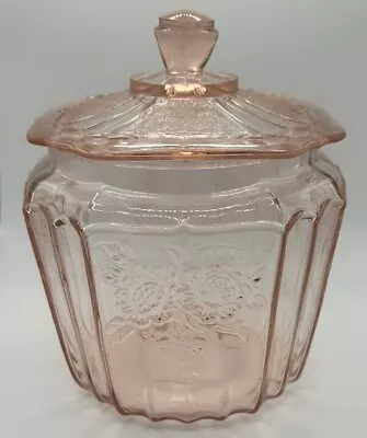 Buy Vintage Pink Depression Glass Cookie Jar With Lid Floral Pattern As-Is • 21.73£