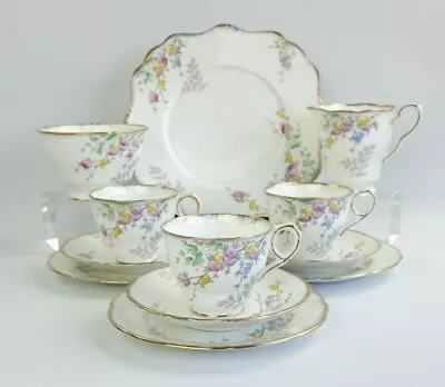 Buy Royal Stafford 12 Piece Bone China Tea Set - Hand Coloured Floral Vintage 1940s • 43£