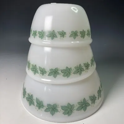 Buy 3 X Vintage Pyrex Phoenix Glass Vine Ivy Leaf Nesting Cinderella Mixing Bowls • 24.95£