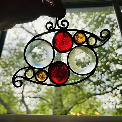 Buy VTG Sunflakes Handmade Leaded Glass Suncatcher Orange Red Unique Art Paisley HTF • 23.67£
