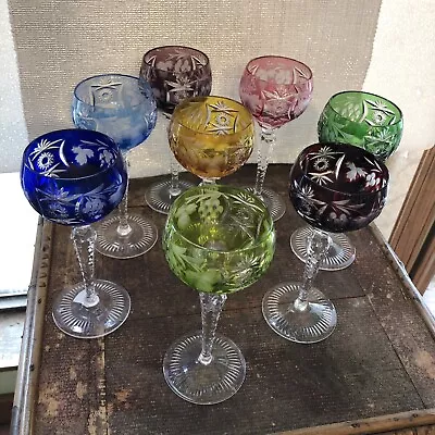 Buy Ajka Bohemian  Nor Wine Glasses Full Set Of (8) Cut To Clear Crystal 7” Tall • 636.37£