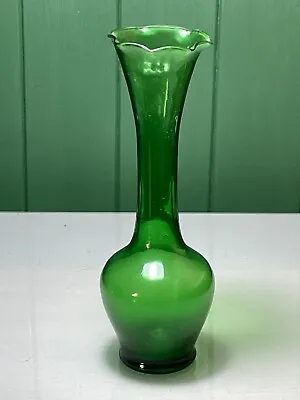 Buy Murano Style Clear Green Frilled Top, Flaired Neck & Bulb Body Art Glass Vase • 12.99£