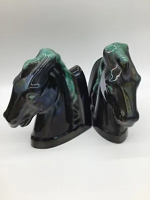 Buy Vintage Blue Mountain Pottery Horse Bookends Turquoise Drip Glaze 8.5  • 61.50£