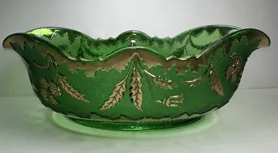 Buy ANTIQUE US Glass Emerald Green DELAWARE Gold Antique Fruit Bowl EAPG 1899 READ • 23.65£