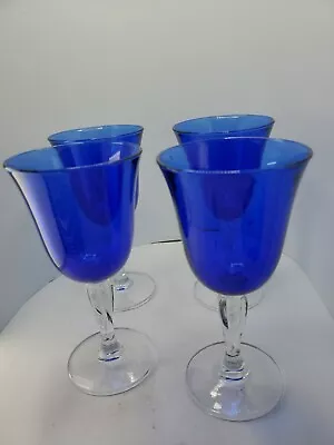 Buy Cristal D’Arques Sapphire Blue & Clear Glass Swirl Stem Glasses X 4 • 48.03£