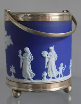 Buy Antique WEDGWOOD Blue JASPERWARE Biscuit Barrel Pot A/F • 35£