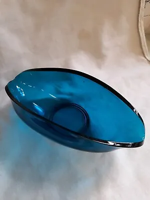 Buy Sowerby Turquoise Blue Glass Oval Bowl 1960s • 12£