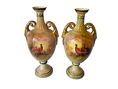 Buy Signed J Coleman Pair Of Crown Devon Twin Handle Vases Hand Painted Highland • 350£
