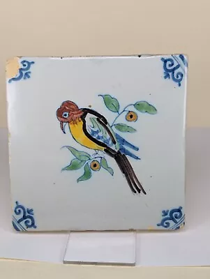 Buy A Nineteenth Century Delft Glazed Tile With Bird Image In Five Colours • 85£