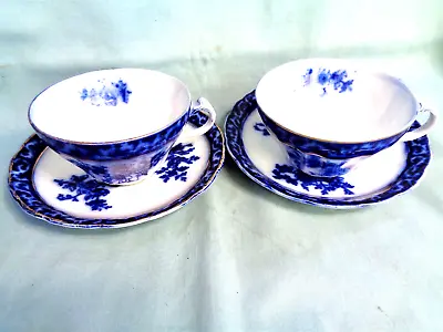 Buy Vintage 2 Cups & 2 Saucers Flow Blue Stanley Pottery Co. Touraine Pattern Excell • 42.59£