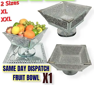 Buy XXL Crushed Diamond Crystal Filled Fruit Bowl Silver Edges Kitchen Gift UK • 4.99£