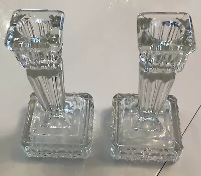 Buy Vintage Glass Candle Sticks Pair Off 5.5” Tall • 10£