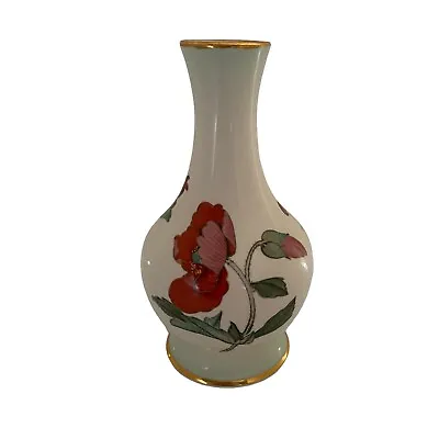 Buy Vintage Palissy Bud Vase Poppy Flower Floral Beige Red Gold Rim Royal Worcester • 9.99£