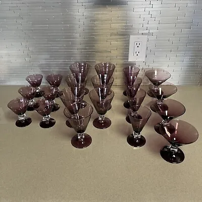 Buy Vtg Bryce Wilmington Amethyst Purple Glass Cube Stem  Lot 21 4 Styles Glasses • 259.67£