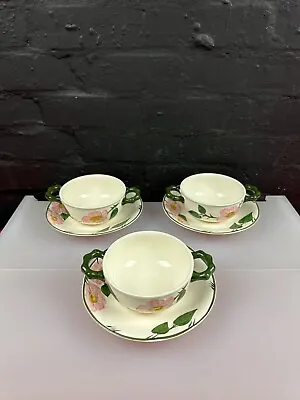 Buy 3 X Villeroy & And Boch Wild Rose Soup Coupe Handled Bowls And Stands Saucer Set • 44.99£
