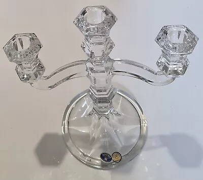 Buy Bohemian Lead Crystal Clear Glass Candelabra 3 Arm Czech Republic  • 59£