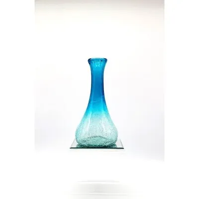 Buy Vintage Ohio River Turquoise Ombre Handblown Crackle Glass Wine/water Carafe • 95.09£