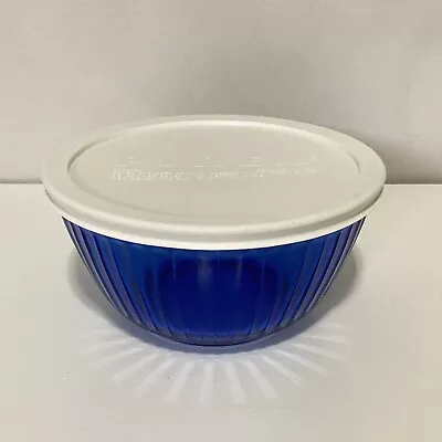 Buy Pyrex Cobalt Blue 6 Cup 1.5L Ribbed Mixing Bowl 7402-S + Lid 7402-PC • 17.95£
