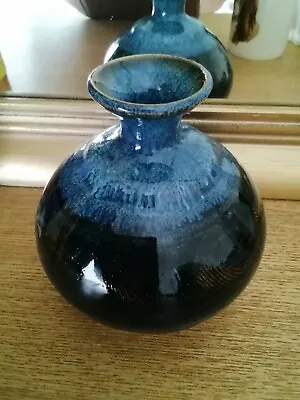 Buy Blue Pottery Vase Bronze Markings Signed Moo Bud Or Posy • 18£