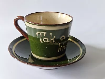 Buy Vintage Green Longpark Torquay Tea Cup & Saucer  Tak A Cup O' Kindness  • 8.50£