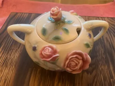 Buy Royal Doulton By Franz Pink Rose Lidded Sugar Bowl Mint Condition • 19.99£