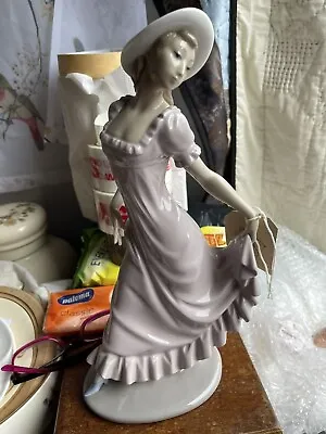 Buy Nao By Lladro Figure Of A Girl In Hat And Long Pink Dress RARE Uncommon RETIRED • 20£