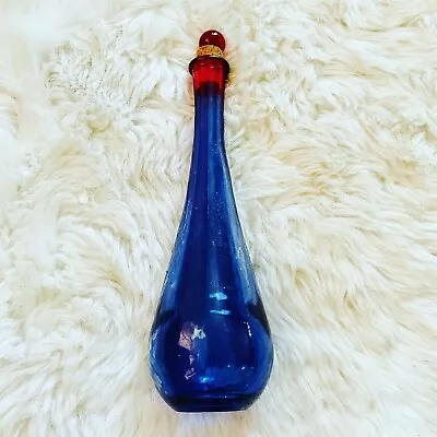 Buy Vintage Cobalt Blue Decorative Glass Bottle With Red Glass Top For Perfume Oil • 20£