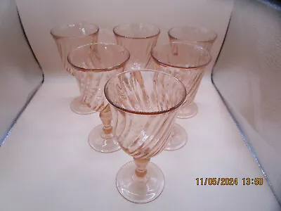 Buy Set Of 6 Luminarc French Pink Swirl Wine Glasses J • 34.76£