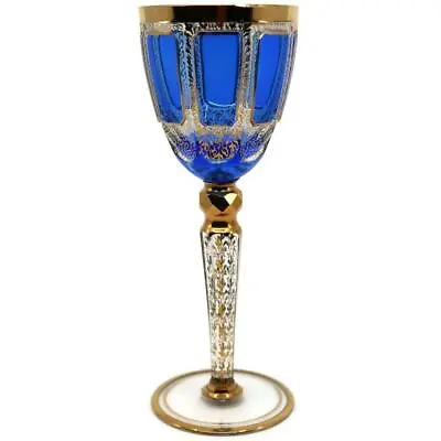 Buy Antique Bohemian Moser Cobalt Blue CABOCHON Wine Glass, 7 7/8 , Gold Trim • 190.90£