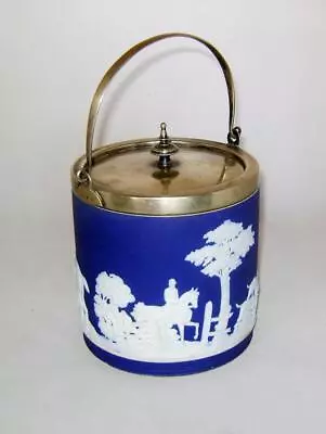 Buy Antique Wedgwood Jasperware Biscuit Barrel With Silver Plated Lid • 32£