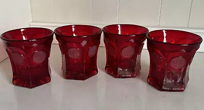 Buy Lot Of 4 Vintage Fostoria Ruby Red Old Fashion Coin Glasses Tumblers • 47.44£