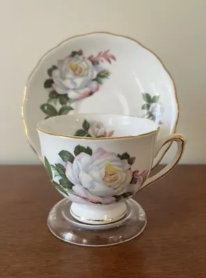 Buy Vintage Royal Vale Tea Cup & Saucer White Roses Bone China Made In England • 9.48£