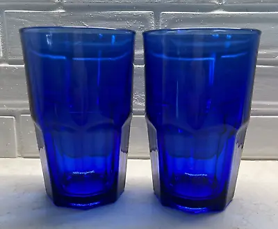 Buy Vintage Set Of 2 Libbey Crisa Cobalt Blue Drinking Glasses Paneled Tumblers 5.5 • 11.52£