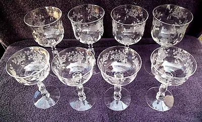 Buy 8 Fostoria Willowmere Etched Crystal 4 Water Coblets & 4 Champagne • 48.20£
