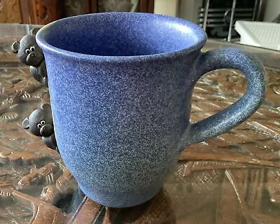 Buy Blue Studio Pottery Mug With Two Black Bears. Has Elephant Potter's Marks • 3£